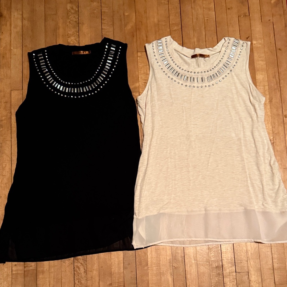 Bellini Elegant Black and White Sleeveless Tops